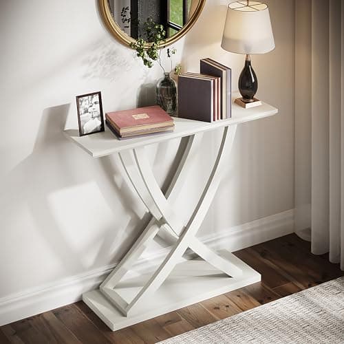 ChooChoo White Wood Console Table with Storage for Hall and Living Room