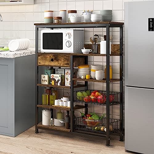 Rustic Brown 5-Tier Baker's Rack for Spices, Pots & Pans