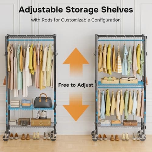 Heavy Duty Rolling Clothes Rack, 3-Shelf Black, 29.5" W x 75.6" H
