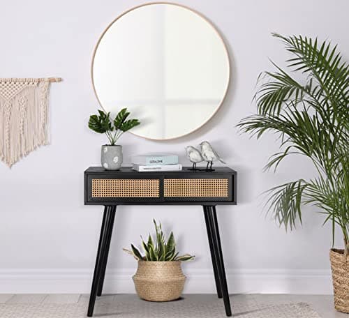 Narrow Boho Console Table, 31" Rattan Entryway Vanity