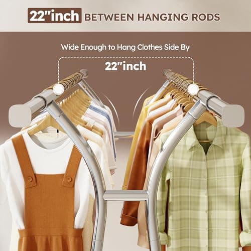Raybee 78" W Heavy Duty Clothing Rack, 650LBS Load, Shelves & Wheels, Portable & CollapsibleChrome