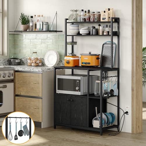 Furniouse Rustic Brown 5-Tier Kitchen Bakers Rack with Power Outlet