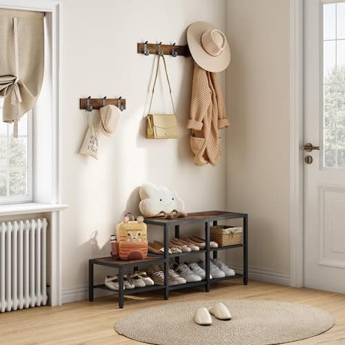 Entryway Hall Tree Bench with Shoe Storage and Coat Hooks - Parent-Child 3-in-1 Design for Hallway or Bedroom