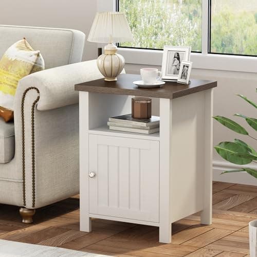 ChooChoo Farmhouse Nightstands Set of 2, White Vintage Storage Tables