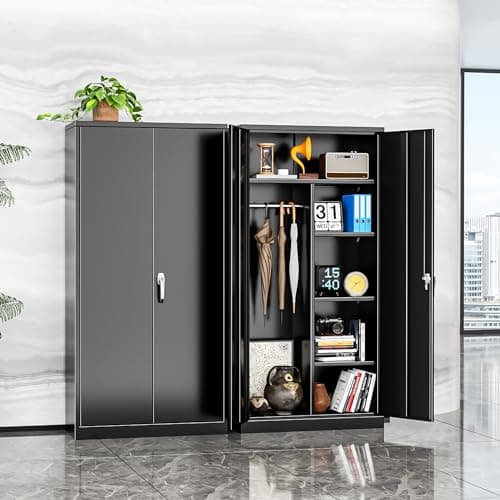 Intergreat Lockable Metal Storage Cabinet, Black Wardrobe with Adjustable Shelves