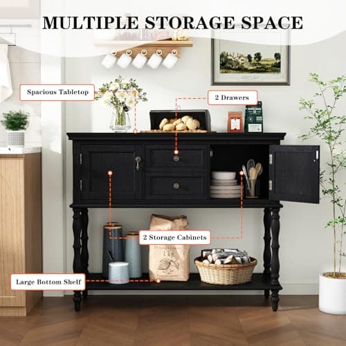 Black Retro ARTPOWER Console Table with 2 Drawers & Cabinets