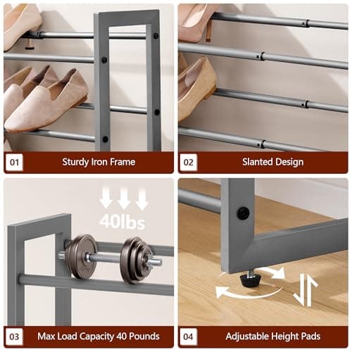 Favoisty 3-Tier Silver Grey Expandable Shoe Rack Savings Space Storage Organizer