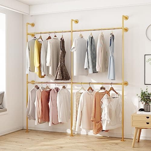 ORSENIGO Heavy Duty Double Rod Clothes Rack, Gold
