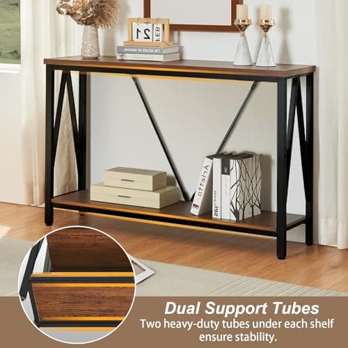 HOMISSUE Rustic Brown Sofa Console Table with Open Shelves (47 Inch)