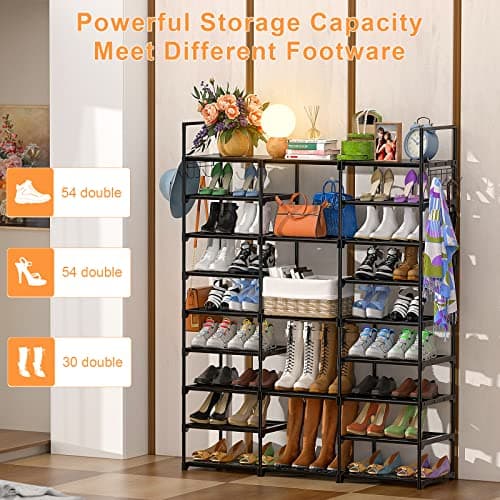 Kottwca 9-Tier Metal Shoe Organizer - Space-Saving Storage for 50-55 Pairs