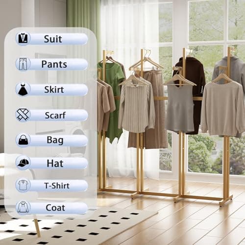 Heavy Duty Gold Metal Clothes Rack, 8 Straight Arms, Adjustable 46-63"	height