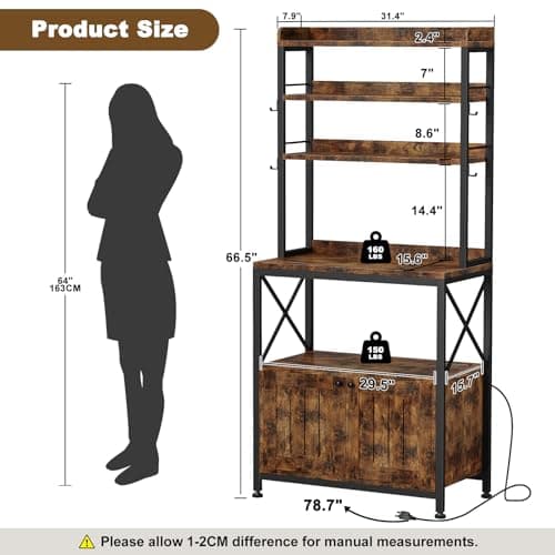 EasyCom 6-Tier Microwave Bakers Rack with Power Outlet & Storage Cabinet