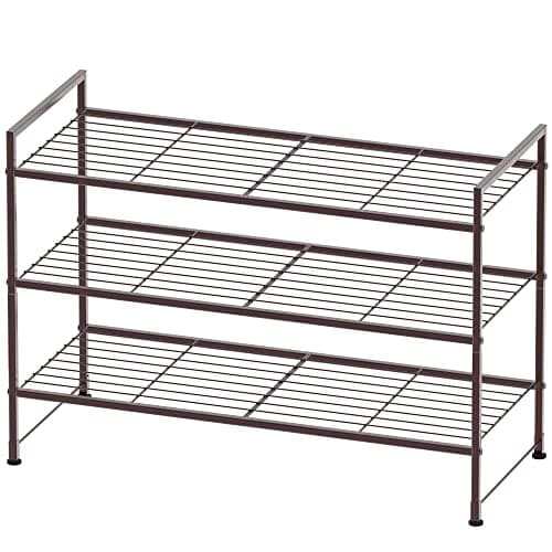 Black 3-Tier Stackable Mesh Shoe Rack