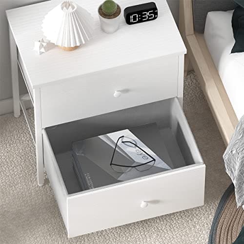 BOLUO White Nightstand with Fabric Drawers for Small Bedrooms