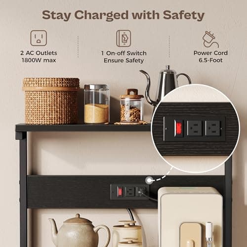 SUPERJARE 4-Tier Bakers Rack with Power Outlet - Black