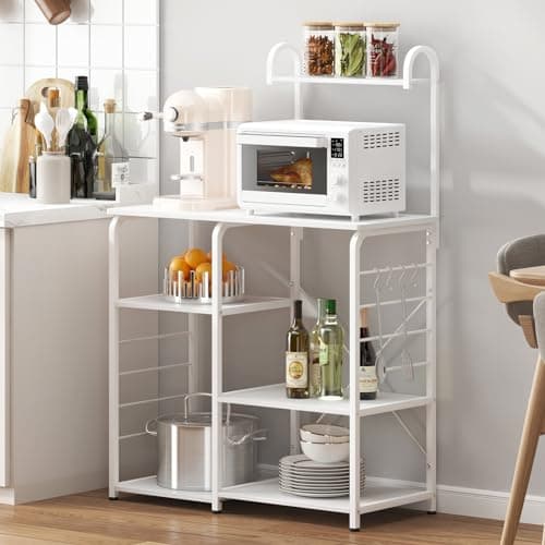 Microwave Stand Kitchen Cart with 3-Tierx4-Tier Storage Shelf, White Color
