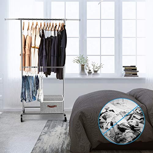 Simple Rolling Double Rod Clothes Organizer, Chrome