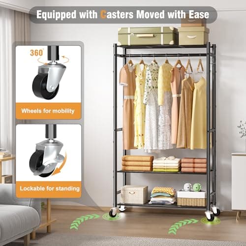 Heavy Duty 3 Tier Wire Clothes Rack, Black - Portable Wardrobe Rack