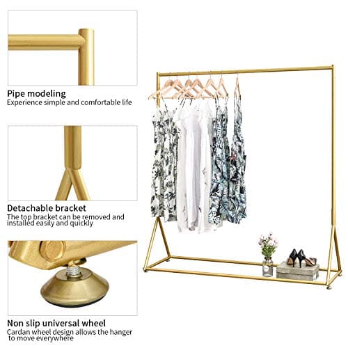BOSURU Gold Freestanding Metal Clothes Rack, Heavy Duty & Easy Assembly, 59" L