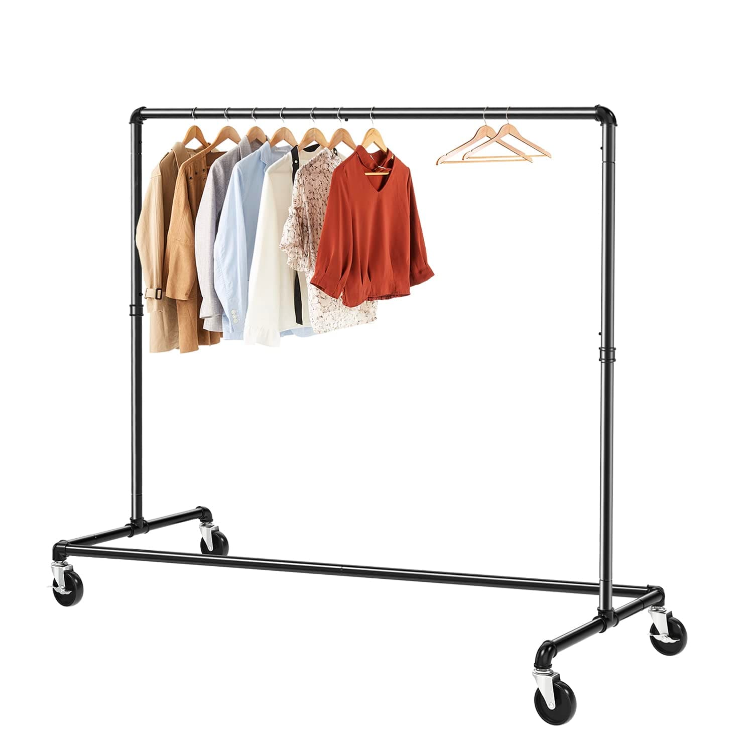 GREENSTELL Rolling Industrial Pipe Clothes Rack with Brakes, Heavy Duty for Bedroom & Laundry Room (59x24x63 inch)
