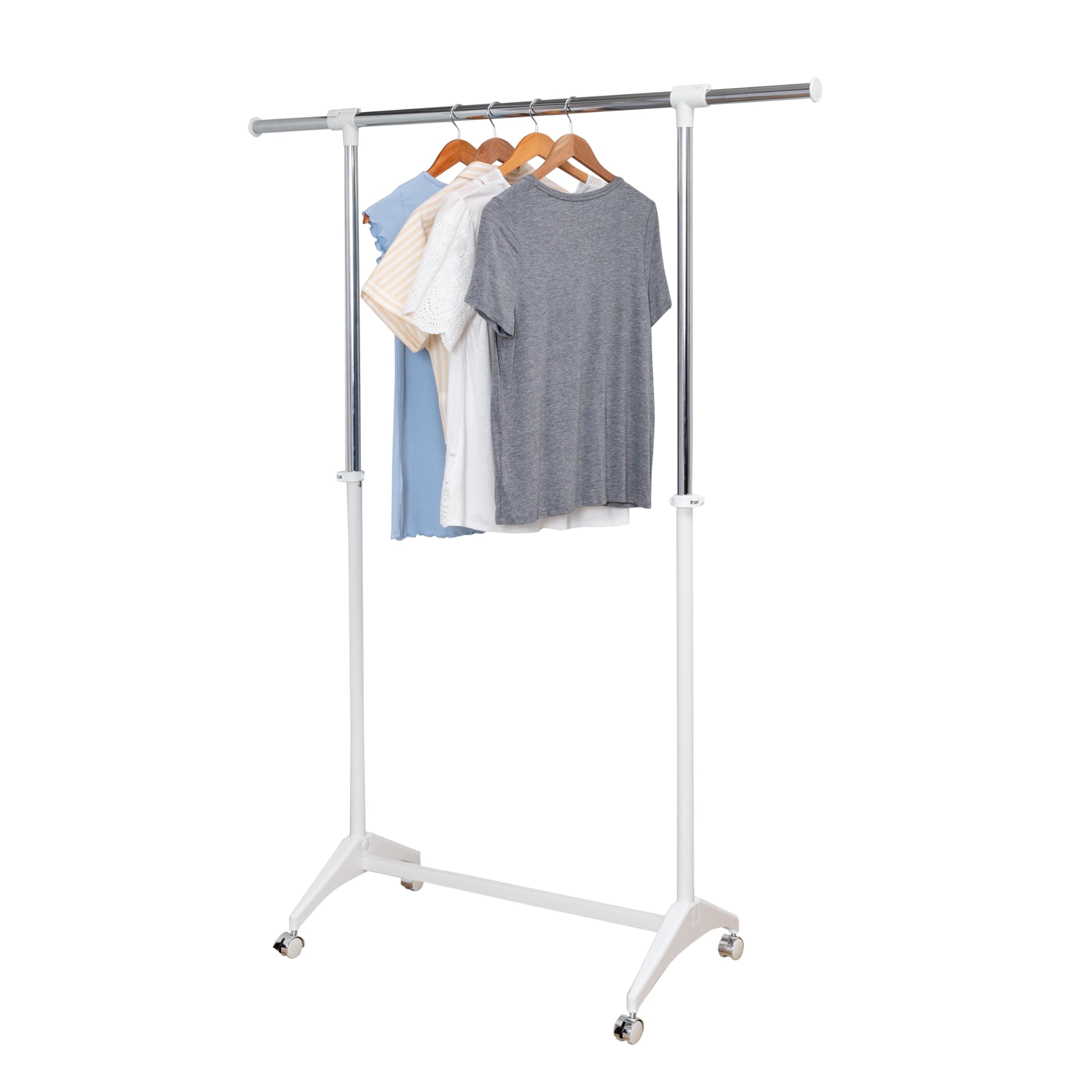 Honey-Can-Do White & Chrome Expandable Clothing Rack with Wheels