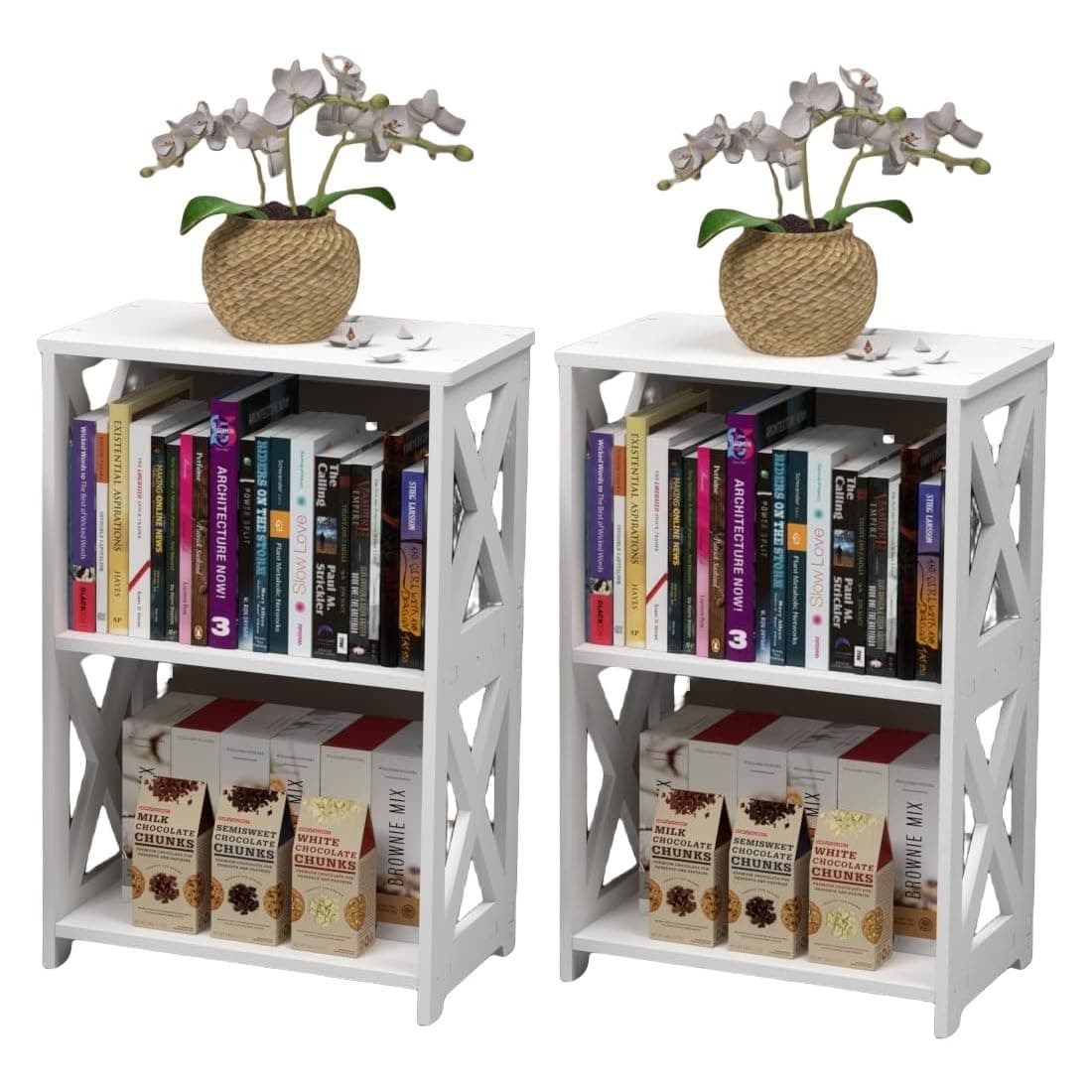 White 3-Tier Nightstand for Living Room Set of 2