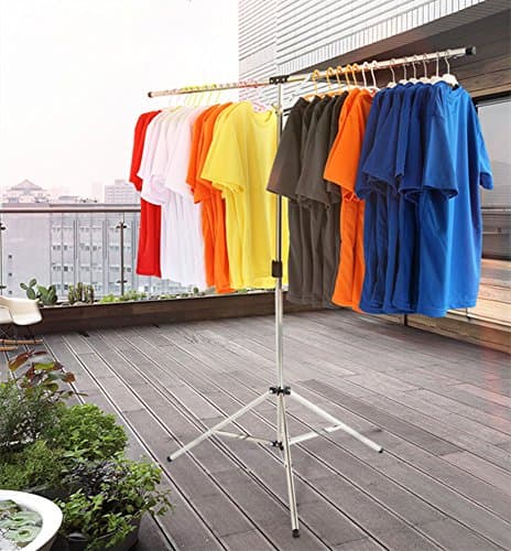 Compact Heavy Duty Stainless Steel Clothes Drying Rack, Foldable & Windproof Hooks, High Capacity Rack.