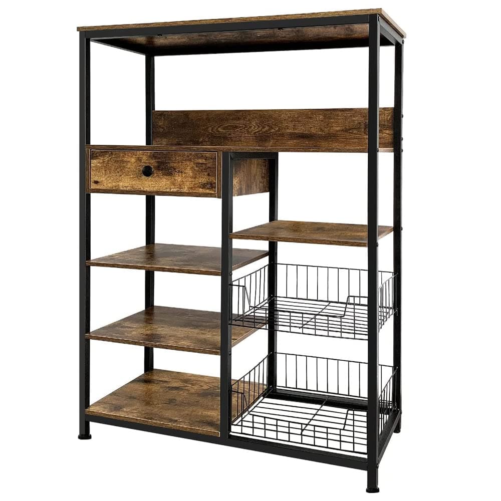 Rustic Brown 5-Tier Baker's Rack for Spices, Pots & Pans