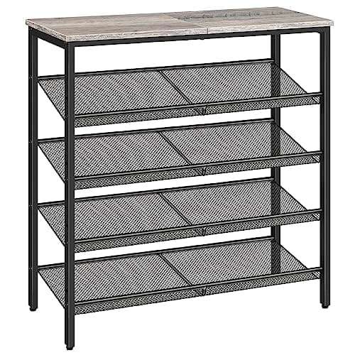 HOOBRO 4-Tier Shoe Organizer, Spacious Metal Shelf, Rustic Brown, BF42XJ01