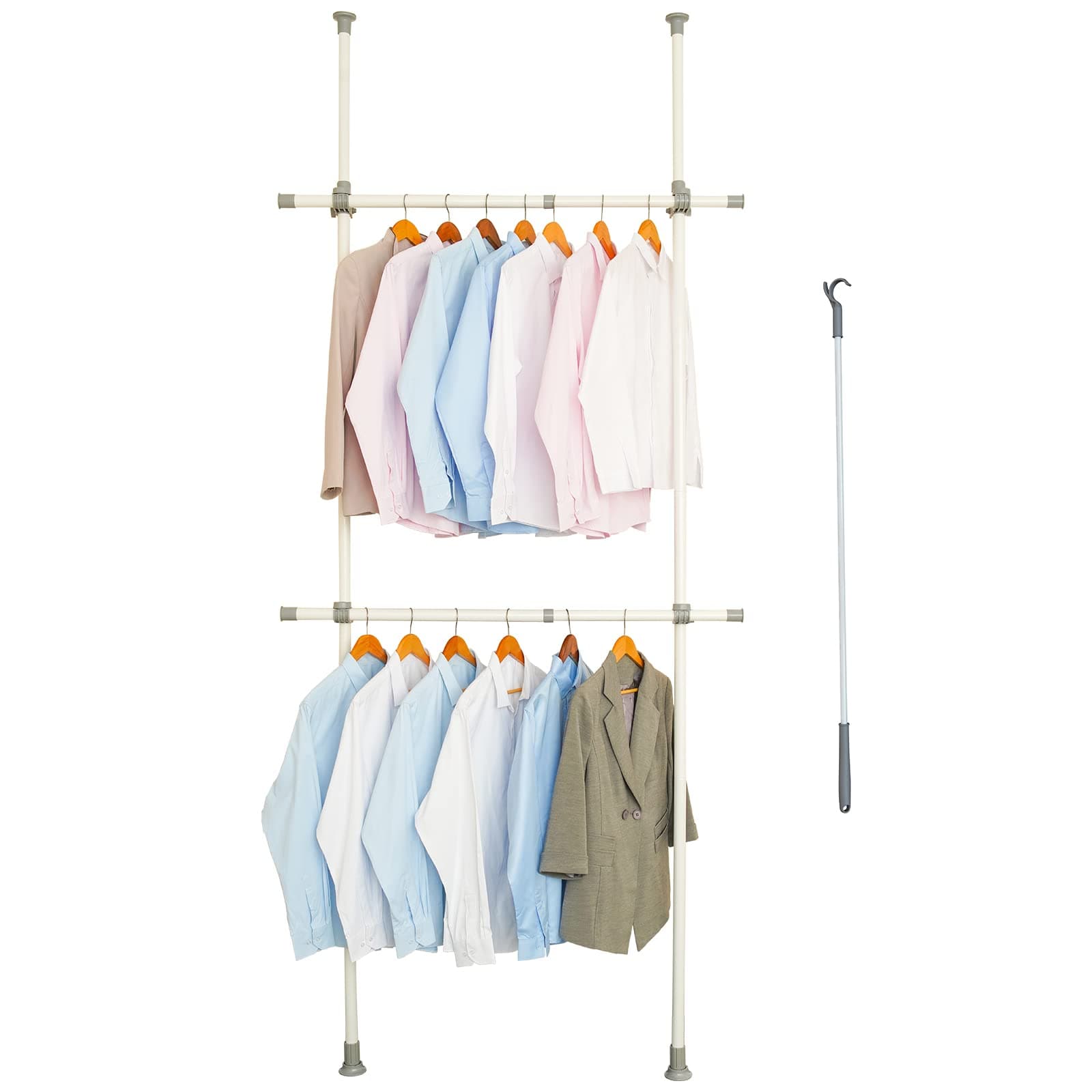 Heavy Duty 2-Tier Double Rod White Clothes Rack - Supports 220 Lbs