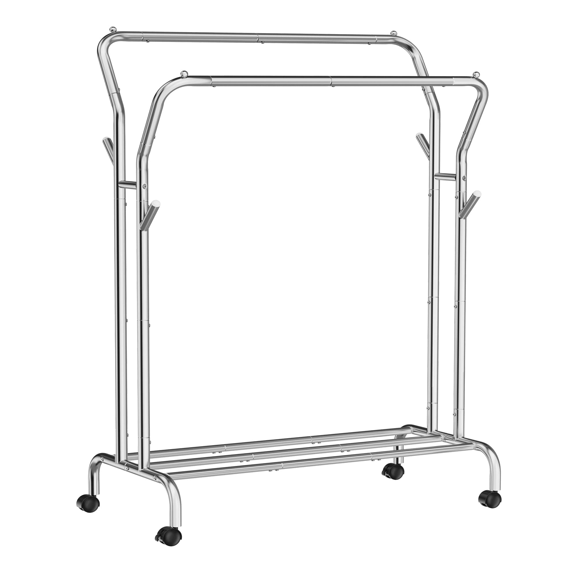 SONGMICS Double-Rod Clothing Rack with Wheels, 220 lb Max Load, Silver UHSR107E01