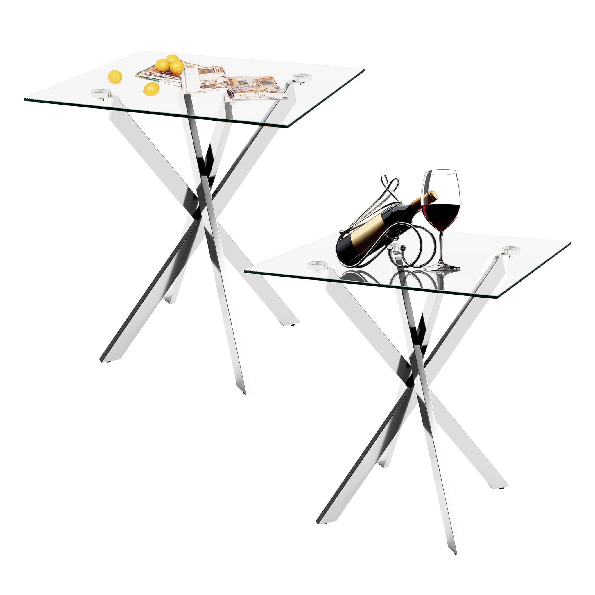 Modern Silver Tempered Glass Side Table Set for Home Office