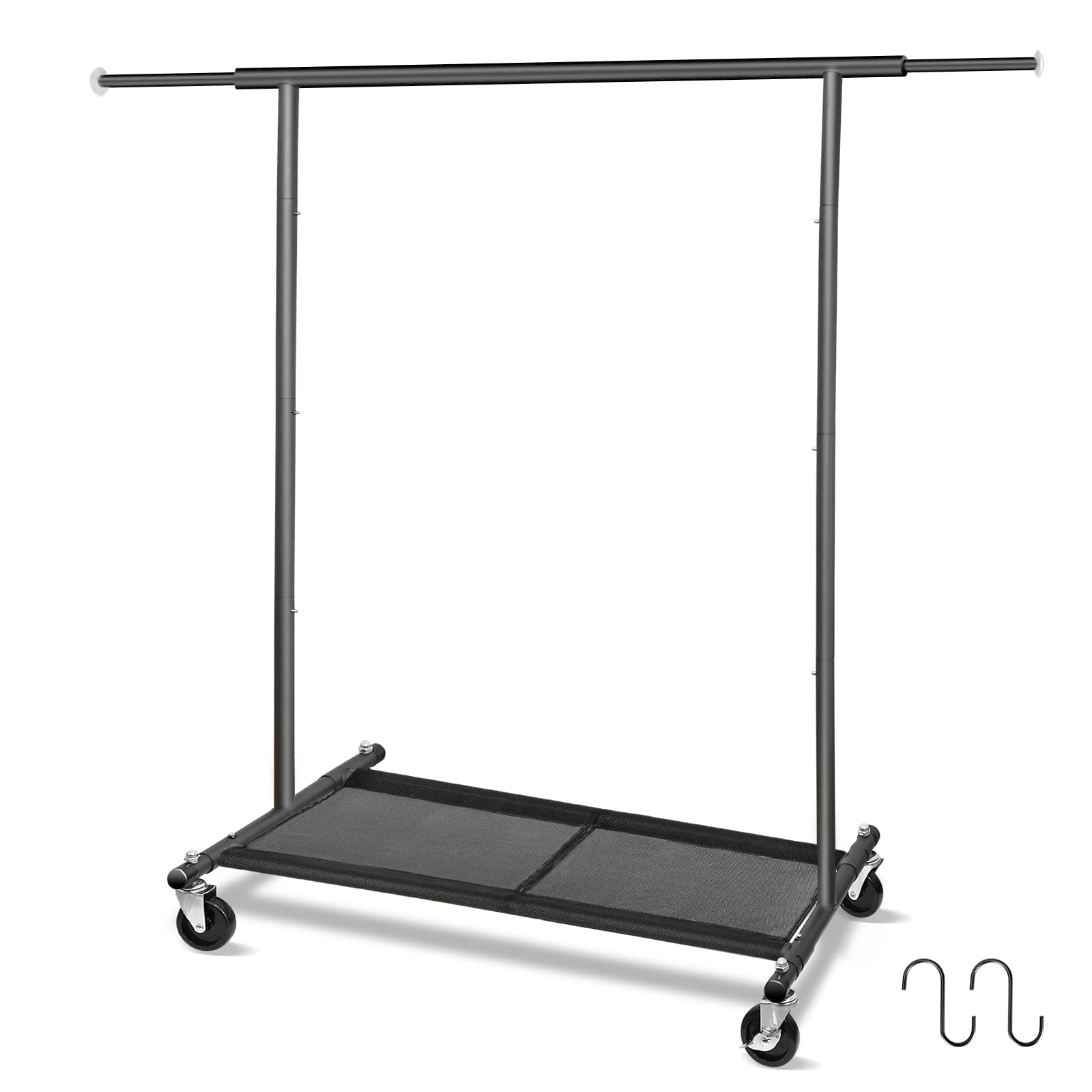 Heavy Duty Metal Rolling Clothing Rack with Lock, Bottom Shelves for Shoes, 63" H, Black