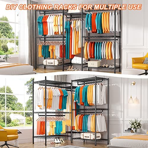 Raybee Heavy Duty Clothes Rack, 905LBS Load, Adjustable Wardrobe, Black