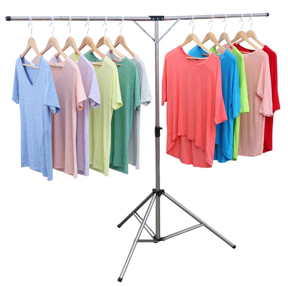 Compact Heavy Duty Stainless Steel Clothes Drying Rack, Foldable & Windproof Hooks, High Capacity Rack.