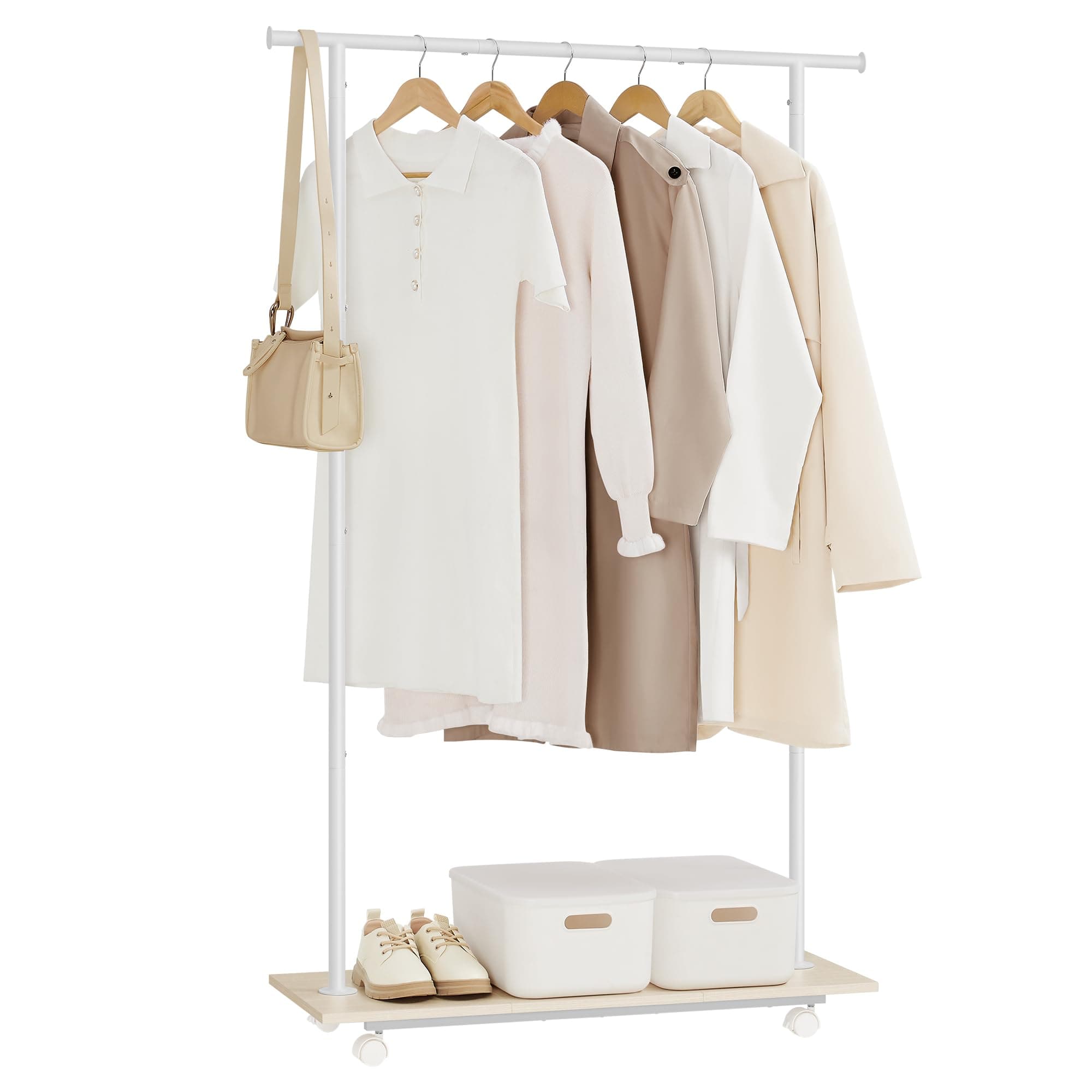 Metal Clothing Rack with Wheels and Shelf, 110 lb Capacity