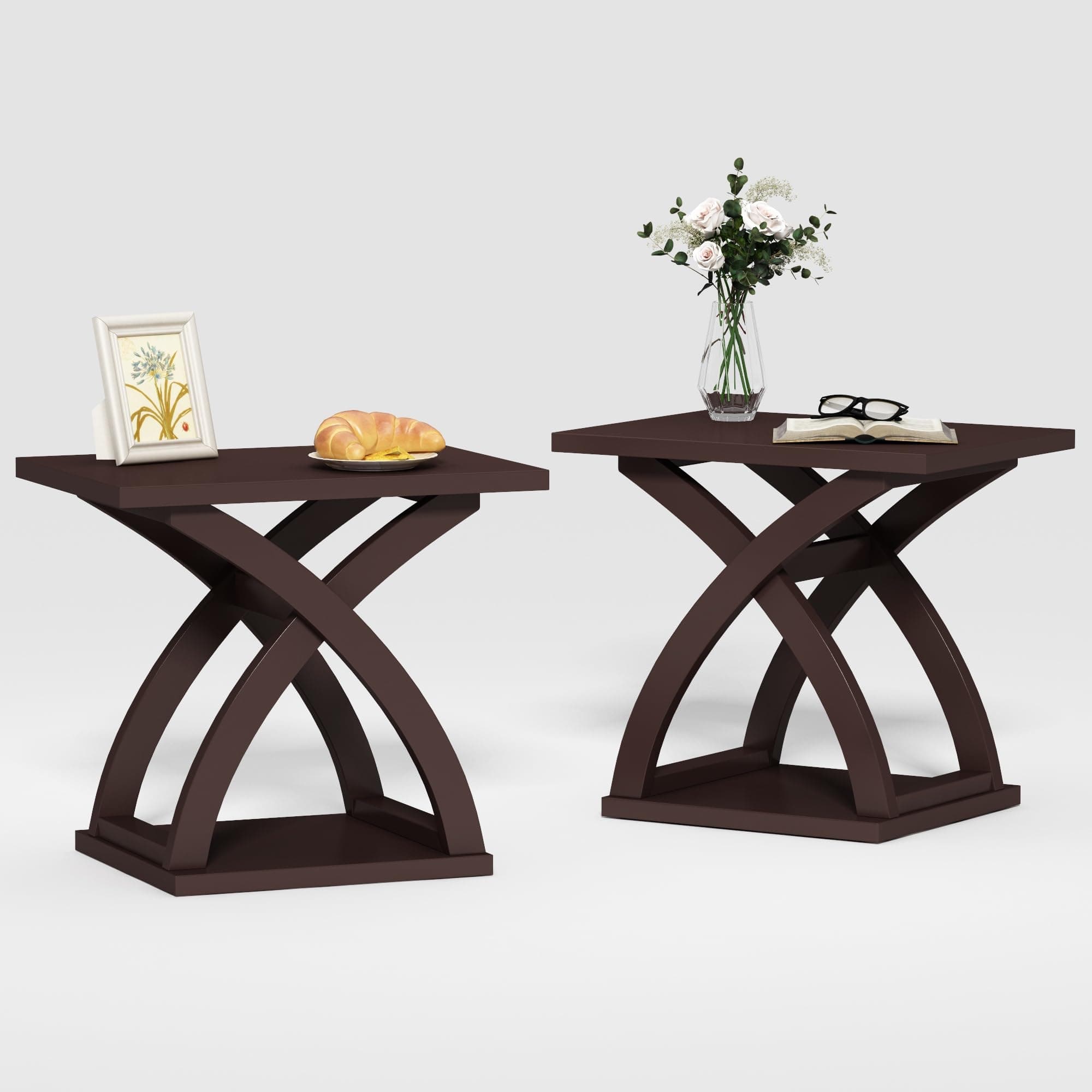X-Design Espresso End Table Set with Storage (2 Pack)