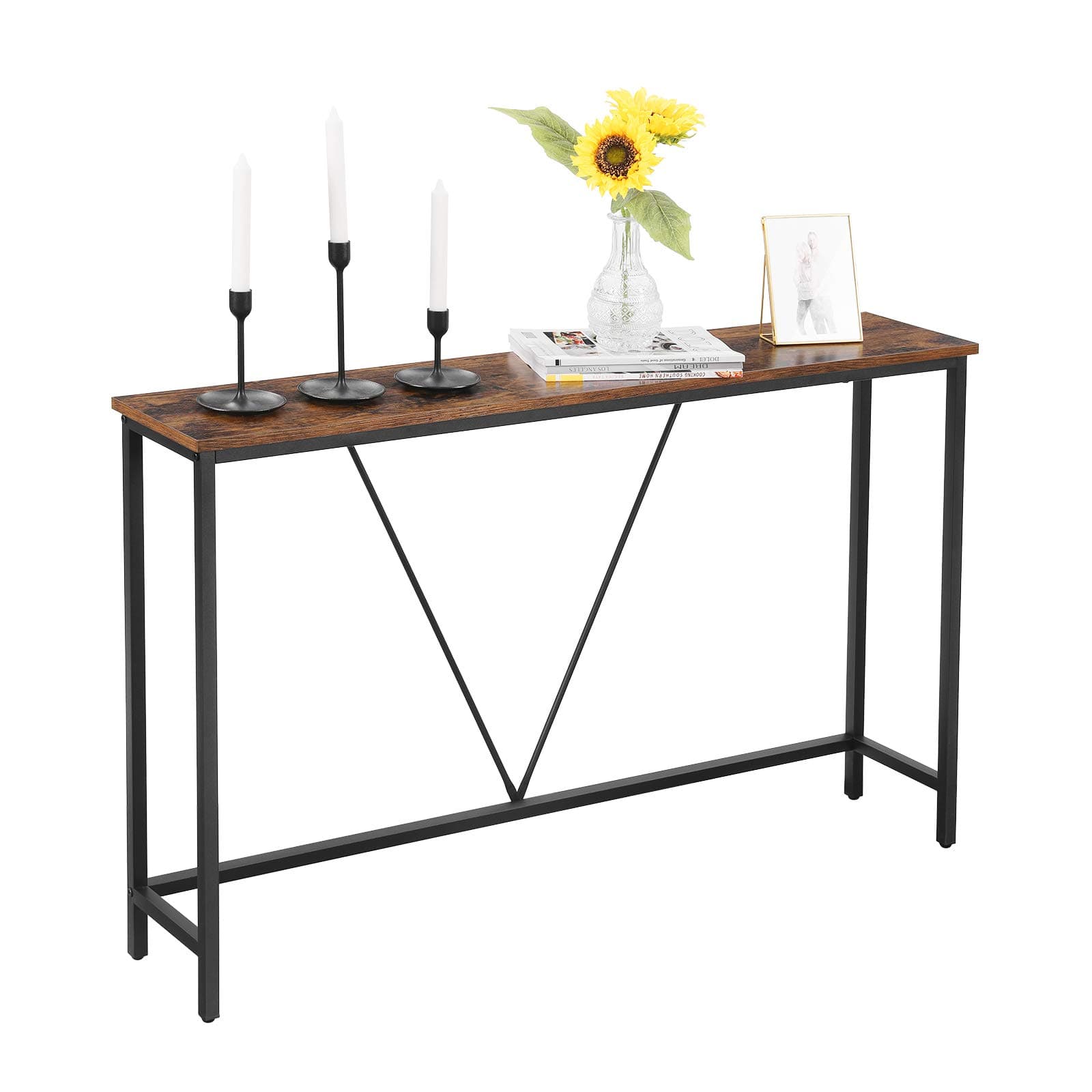 VASAGLE Rustic Brown & Ink Black Narrow Entryway Sofa Table ULNT020B01