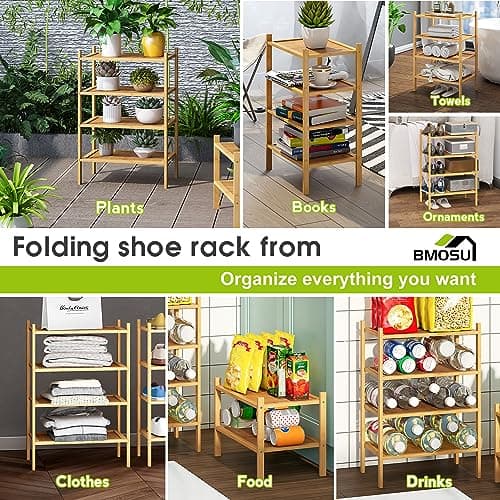 Premium BMOSU 4-Tier Bamboo Shoe Organizer for Hallway Closet Storage