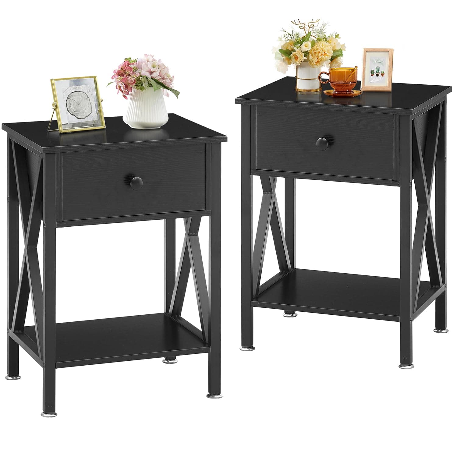 Rustic Nightstand with Drawer for Bedroom Storage