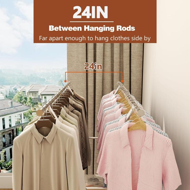 Heavy Duty Clothes Rack 630 LBS, Adjustable Height & Portable