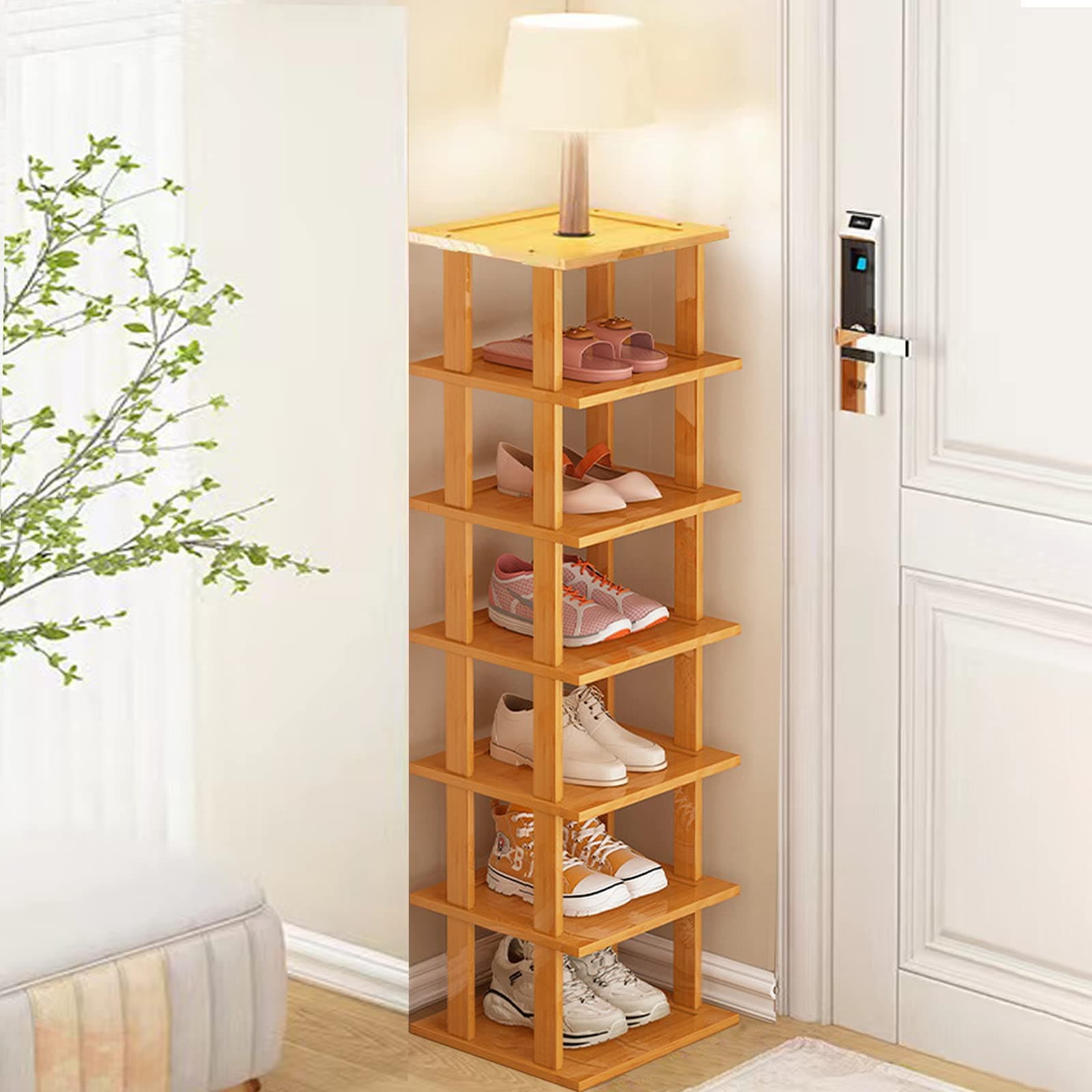 Bamboo Tall Narrow Shoe Rack for Small Spaces - Closet, Entryway, and More