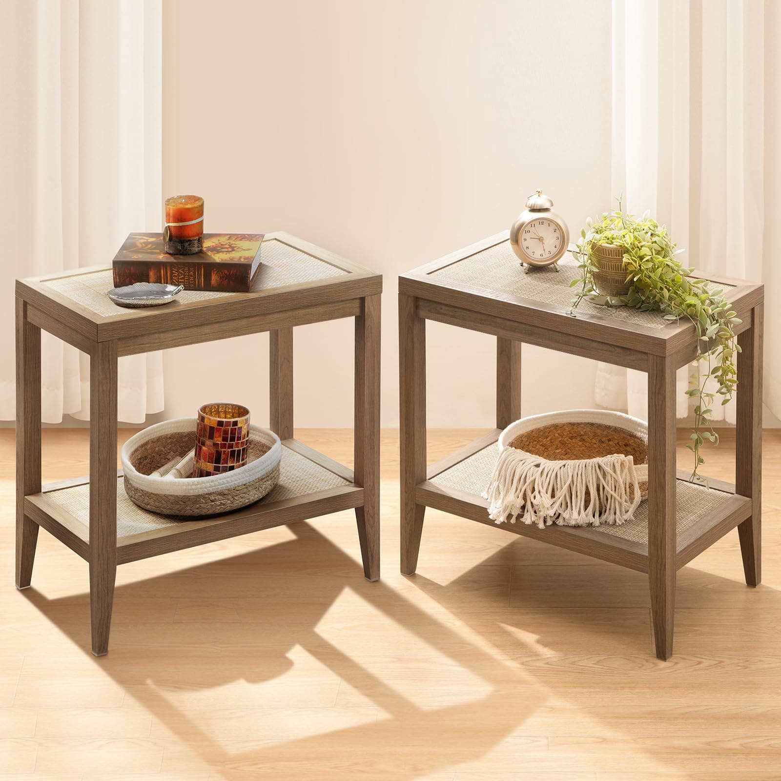 SICOTAS Boho Rattan Nightstands Set of 2 for Small Space