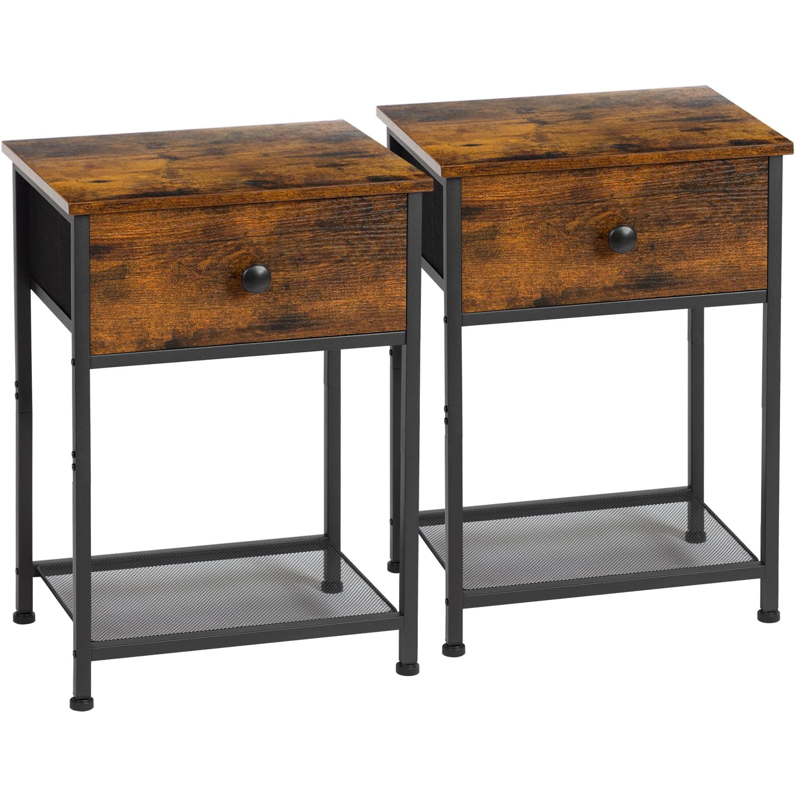 AMHANCIBLE Rusic Brown Night Stand Set with Fabric Drawer HET03SDBR