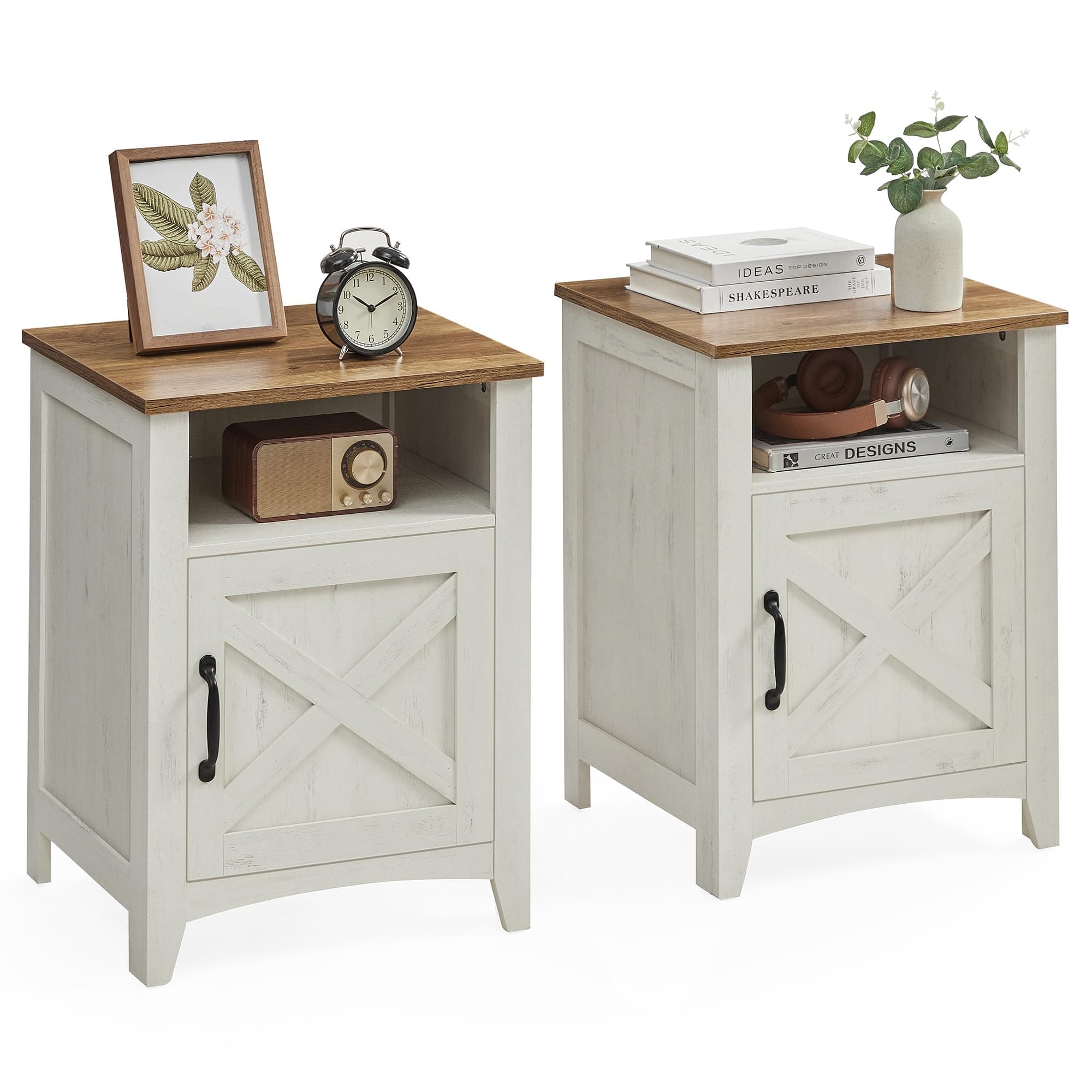 VASAGLE LIRY Collection Rustic White & Honey Brown Farmhouse Nightstand Set of 2
