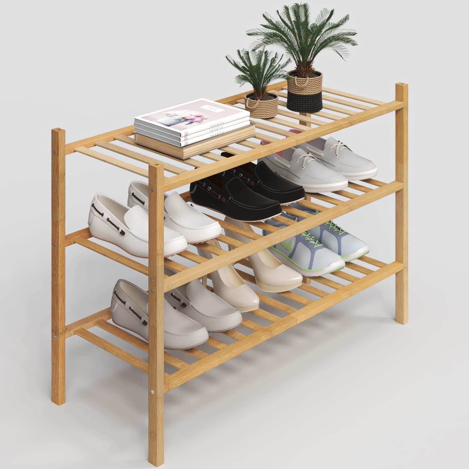 Z&L HOUSE 3-Tier Bamboo Shoe Organizer for Closets and Entryways