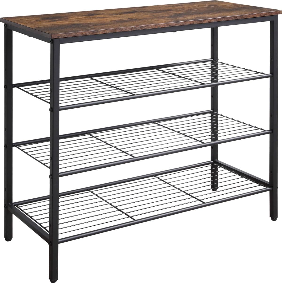 Rustic Brown 4-Tier Metal Mesh Shoe Rack Organizer