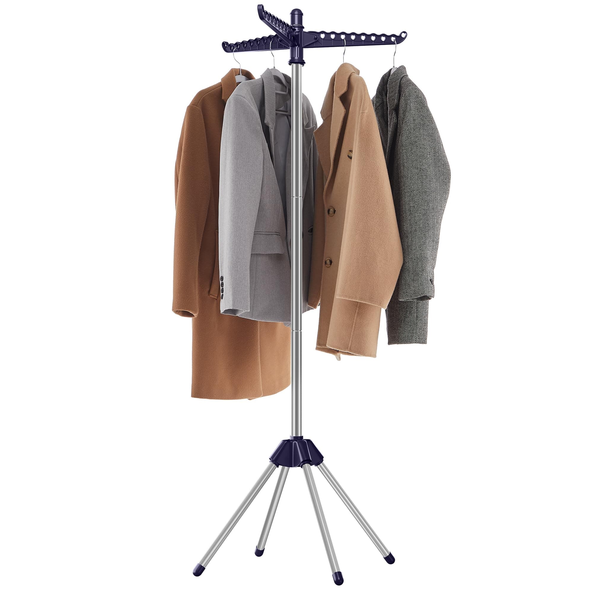 SONGMICS 59-Inch Folding Laundry Rack, 3 Rotatable Arms, Stainless Steel, Blue Silver, for 27 Clothes ULLR510Q01