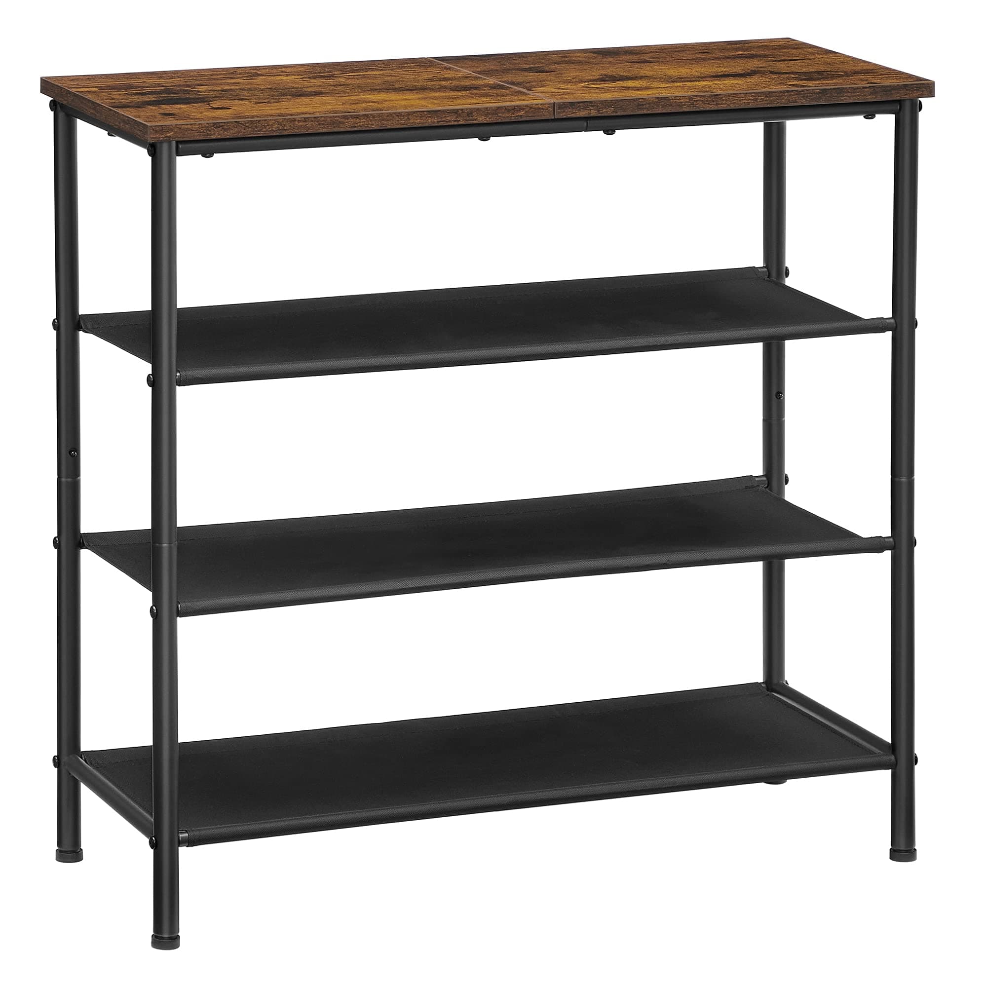 VASAGLE 4-Tier Shoe Organizer, Holds 12 Pairs, Rustic Brown and Black, ULBS035B01