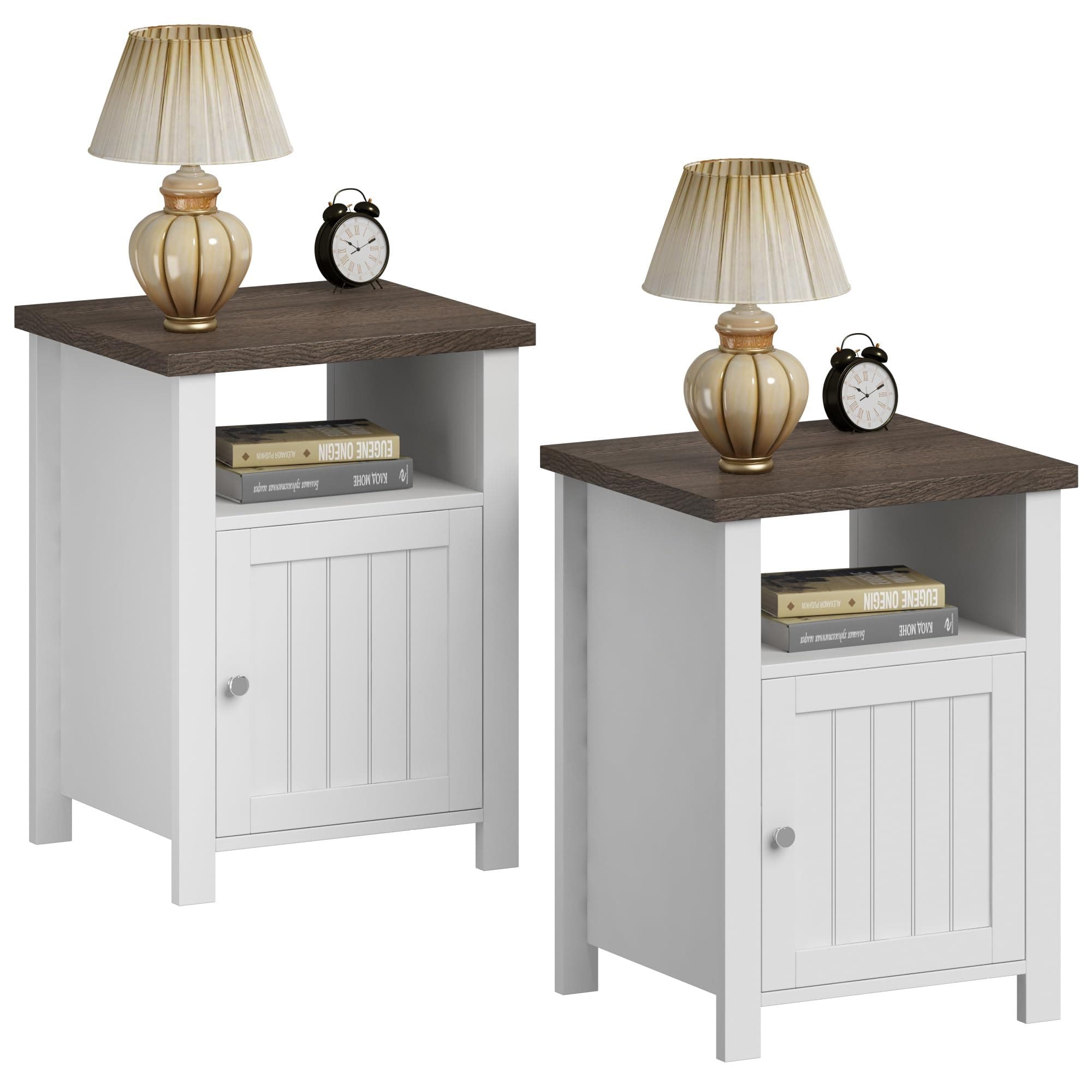 ChooChoo Farmhouse Nightstands Set of 2, White Vintage Storage Tables